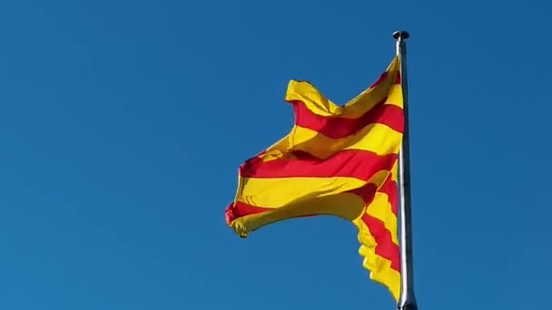 Flagge Kataloniens Sanyor Fliegt Über Barcelona — Stockvideo