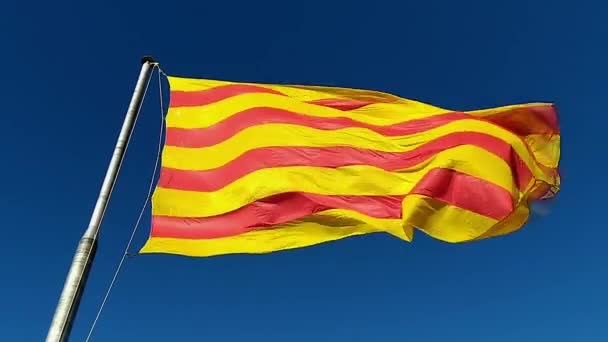 Bandera de Cataluña. Sanyor vuela sobre Barcelona — Vídeos de Stock