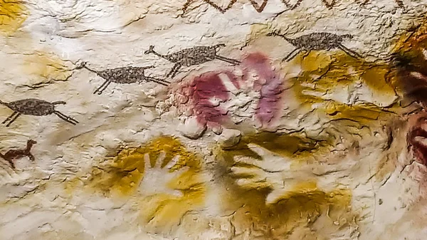 Peinture Grotte Mésolithique Sur Pierre Claire — Photo