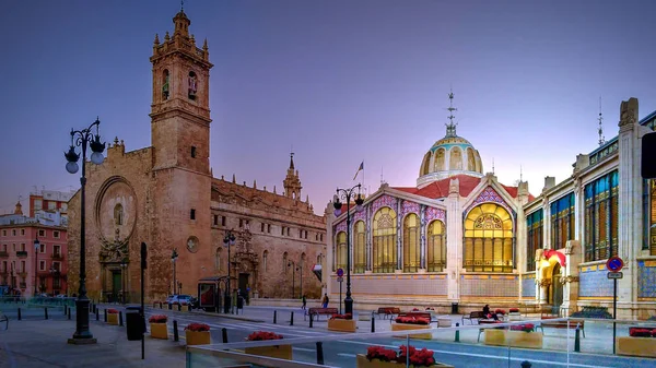 Iglesia Los Santos Juanes Und Der Zentrale Markt Von Valencia — Stockfoto