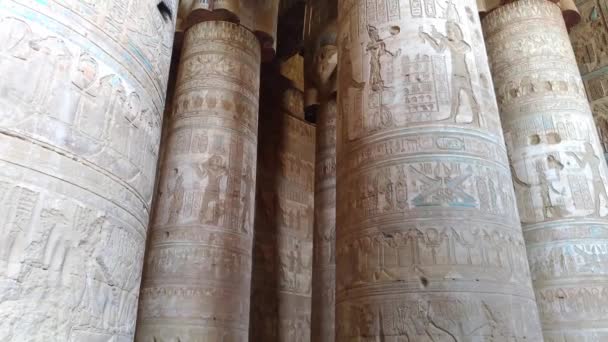 Vacker interiör i templet Dendera eller den tempel av Hathor. Egypten, Dendera, nära staden av Ken. — Stockvideo