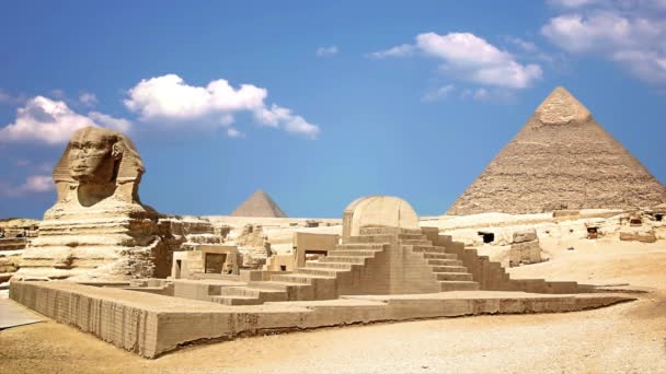 Antike Sphinx und Pyramiden, Symbol Ägyptens — Stockvideo