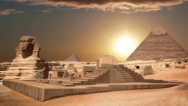 Antigua esfinge y pirámides, símbolo de Egipto — Vídeo de stock