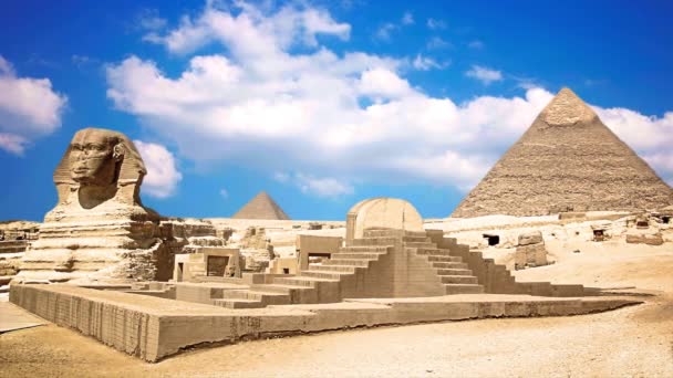 Forntida Sfinx Och Pyramider Symbol För Egypten — Stockvideo