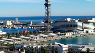 Barcelona limanı ve kırmızı füniküler, Montjuic manzarası