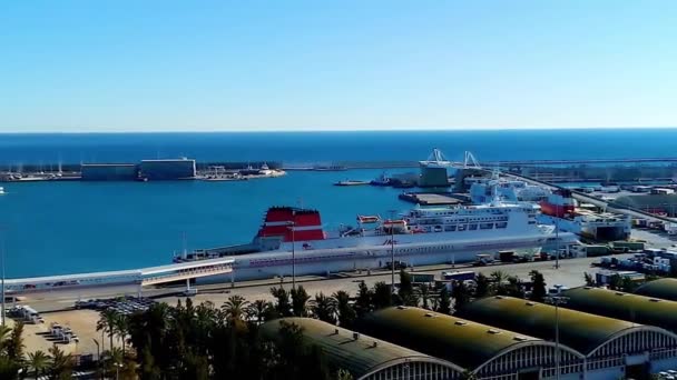 Panorama Colorato Del Porto Barcellona Vista Montjuic — Video Stock