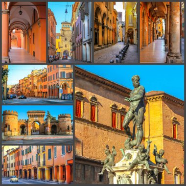 Bologna, İtalya'nın mekanlara fotoğrafları kolaj bir.