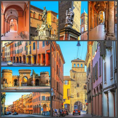 Bologna, İtalya'nın mekanlara fotoğrafları kolaj bir.