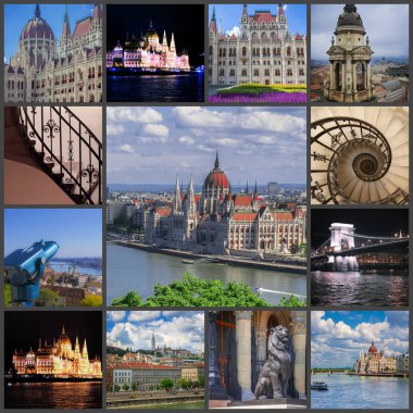 Budapeşte, Macaristan'ın mekanlara fotoğrafları kolaj bir.