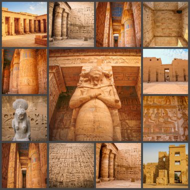 Güzel antik tapınak Medine-Habu fotoğraflardan bir kolaj. Mısır, Luxor