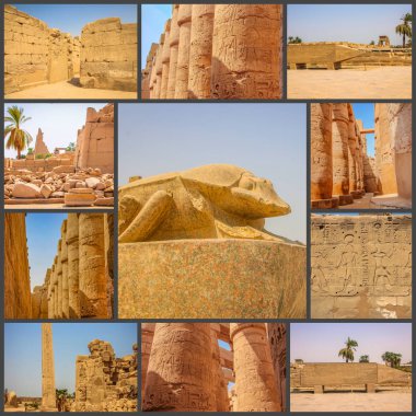 Güzel antik tapınak Medine-Habu fotoğraflardan bir kolaj. Mısır, Luxor