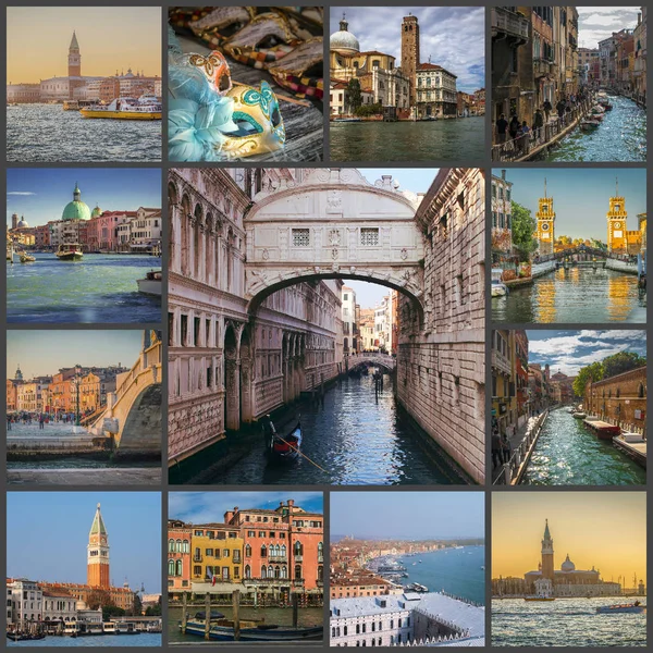 Collage Photos Des Sites Touristiques Venise Italie — Photo