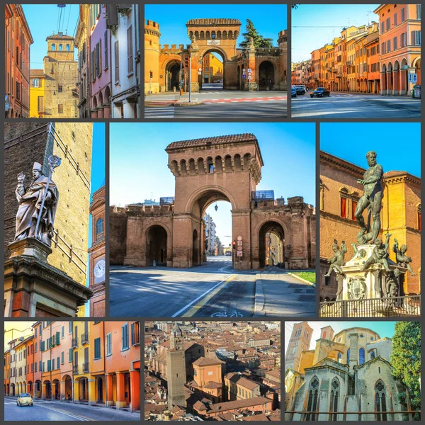 Collage Von Fotos Der Sehenswürdigkeiten Von Bologna Italien — Stockfoto