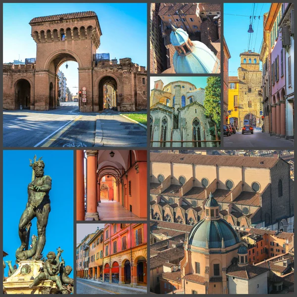 Collage Von Fotos Der Sehenswürdigkeiten Von Bologna Italien — Stockfoto