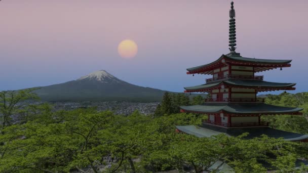 Tempio Giapponese Monte Fuji Vista — Video Stock