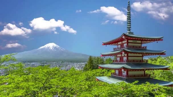 Japonský Chrám Výhledem Horu Fudži — Stock video