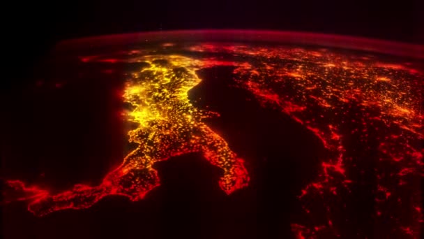 Dünya yüzeyinin üzerinde uçuyor, uzay istasyonundan ateş ediyor. İtalya üzerinde uçmak — Stok video