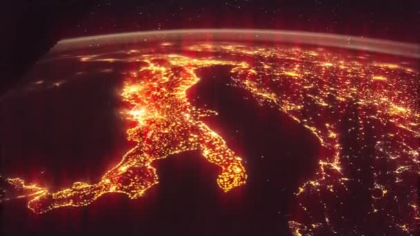 Latanie nad powierzchnią ziemi, strzał ze stacji kosmicznej. Latanie nad Włochami — Wideo stockowe