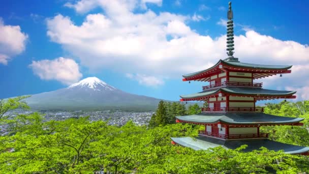 Templo japonés y vista al monte Fuji — Vídeo de stock