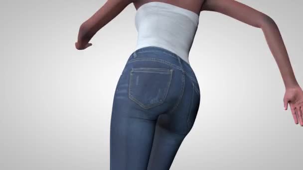 Mooie vrouwelijke kont in jeans. 3D renderen. — Stockvideo