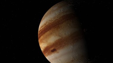 Jüpiter 'in yüzeyinde uçuyor. 3B işleme.
