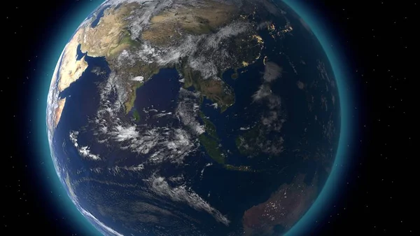 เที่ยวบินเหนือพื้นผิวโลก, การแสดงภาพ 3 มิติ . — ภาพถ่ายสต็อก
