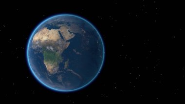 Dünya yüzeyinin üzerinde uçan, 3d render.