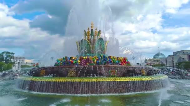 Красивый фонтан "Каменный цветок" после реставрации в 2019 году . — стоковое видео