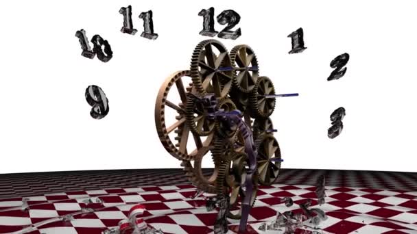 The clockwork has stopped and time is going back. 3D rendering. — Stock Video