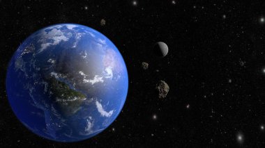 Bir asteroit dünyaya uçar. 3d render