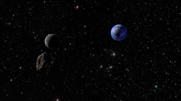 Un asteroide vola sulla terra. Rendering 3D — Video Stock