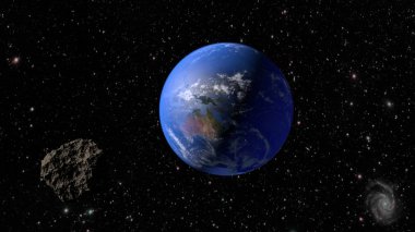 Bir asteroit dünyaya uçar. 3d render