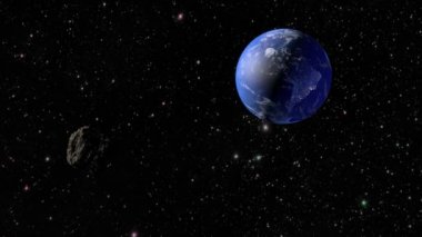 Bir asteroit dünyaya uçar. 3d render