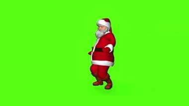 Kırmızı takım elbiseli Mutlu Noel Baba dans ediyor. Yeşil ekranda 3 d görüntüleme