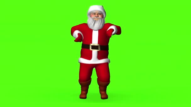 Feliz Santa Claus en traje rojo está bailando. 3 d representación en una pantalla verde — Vídeos de Stock