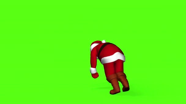 Счастливый Санта Клаус в красном костюме танцует. 3 d рендеринг на зеленом экране — стоковое видео
