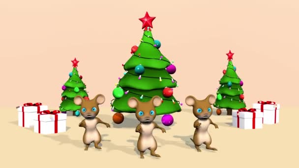 schöner Weihnachtsbaum und eine süße kleine Maus. 3D-Darstellung