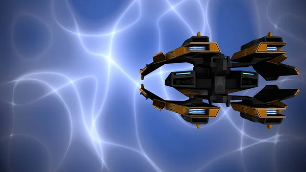 謎の星雲と宇宙飛行。3Dレンダリング — ストック写真