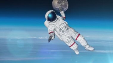 Astronot Dünya 'ya çarpıyor. Nasa tarafından döşenmiş bu videonun elementleri. 3d oluşturma