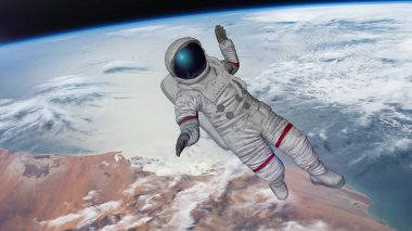 Astronot Dünya 'ya çarpıyor. Nasa tarafından döşenmiş bu videonun elementleri. 3d oluşturma