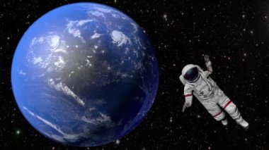 Astronot Dünya 'ya çarpıyor. Nasa tarafından döşenmiş bu videonun elementleri. 3d oluşturma