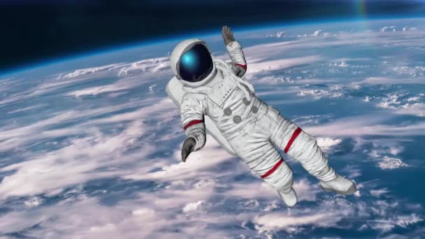 Astronaut Hits Planet Earth Elements Video Furnished Nasa Rendering — Stock Video