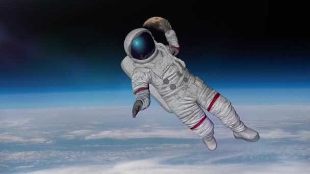 Astronauta Golpea Planeta Tierra Elementos Este Vídeo Amueblado Por Nasa — Vídeo de stock
