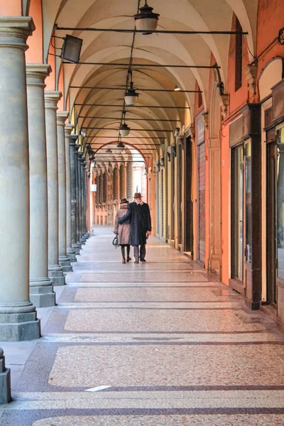Elderly Couple Empty Street Bologna Italy — Stock Photo, Image
