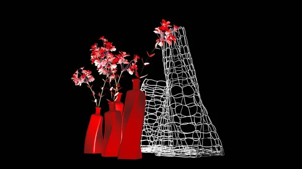 Váza Květin Tmavém Pozadí Design Interiéru Vykreslování — Stock fotografie