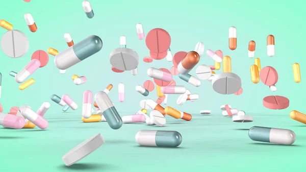 Sada Různých Pilulek Kapslí Vykreslování — Stock fotografie