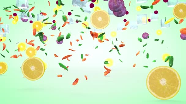 Mezcla de frutas, movimiento animado de frutas, animación 3D — Vídeo de stock
