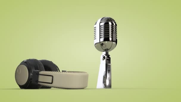 Stüdyo ses kulaklıkları ve mikrofon. 3B görüntüleme — Stok video