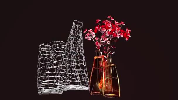 暗い背景の花の花瓶 インテリアデザイン 3Dレンダリング — ストック動画