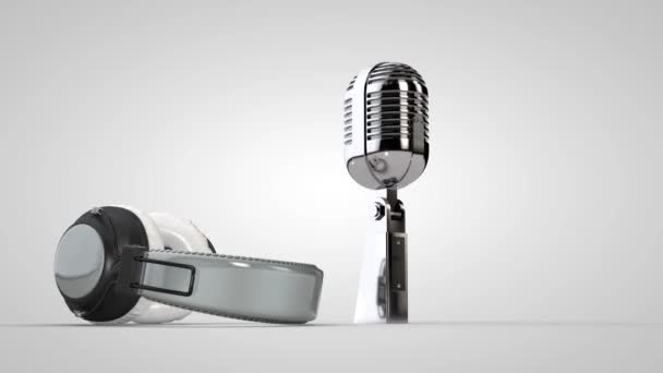 Studio Hörlurar Och Mikrofon Rendering — Stockvideo